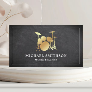 Chalkboard Music Teacher Gold Drum Kit Drummer Business Card