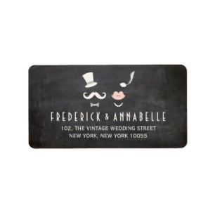 Chalkboard Mustache And Lips Vintage Chic Wedding Label