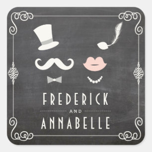 Chalkboard Mustache And Lips Vintage Chic Wedding Square Sticker
