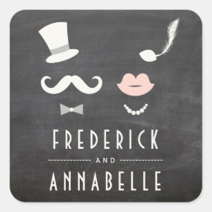 Chalkboard Mustache And Lips Vintage Chic Wedding Square Sticker