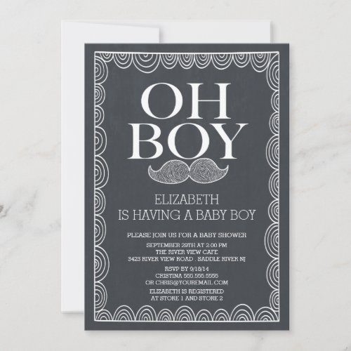 Chalkboard Mustache Baby Shower Invitatation Invitation