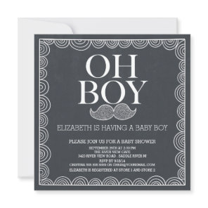 Chalkboard Mustache Baby Shower Invitatation Invitation