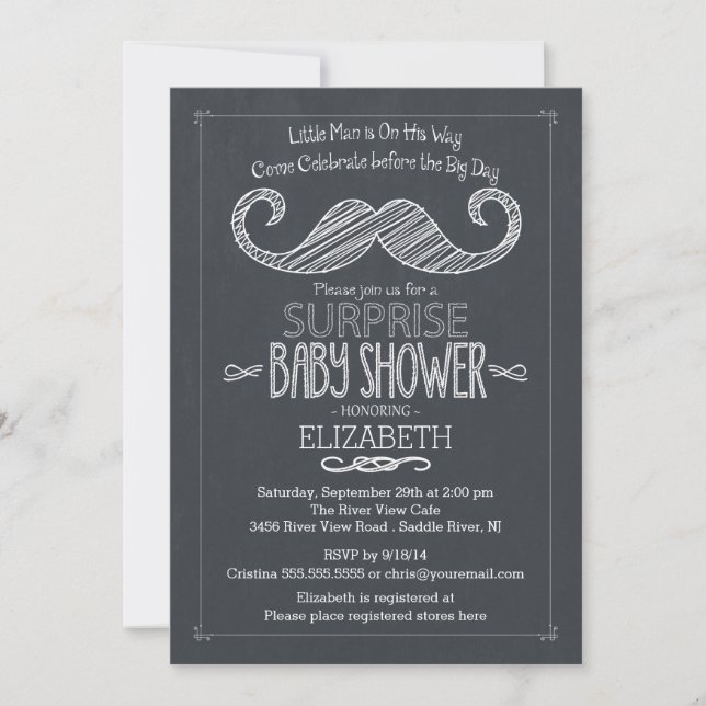 Chalkboard Mustache Baby Shower Invitatation Invitation (Front)