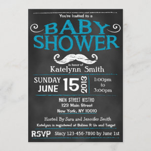 Chalkboard Mustache Baby Shower Invitation