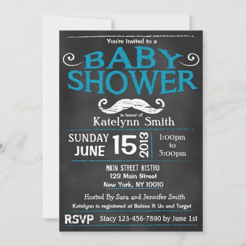 Chalkboard Mustache Baby Shower Invitation
