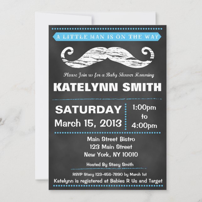 Chalkboard Mustache Baby Shower Invite (Front)