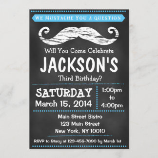 Chalkboard Mustache Birthday Party Invitation