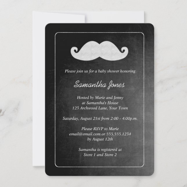 Chalkboard Mustache Boy Baby Shower Invitation (Front)