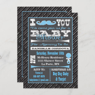 Chalkboard Mustache Boy Baby Shower Invitations