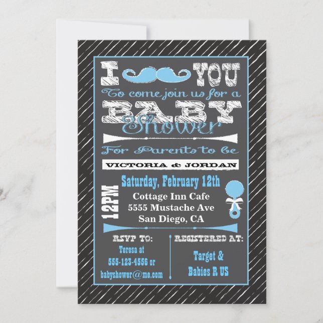 Chalkboard Mustache Boy Baby Shower Invitations (Front)