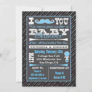 Chalkboard Mustache Boy Baby Shower Invitations