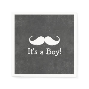 Chalkboard Mustache It's a Boy Baby Shower Paper Napkins