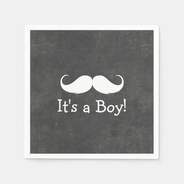 Chalkboard Mustache It's a Boy Baby Shower Paper Napkins (Front)