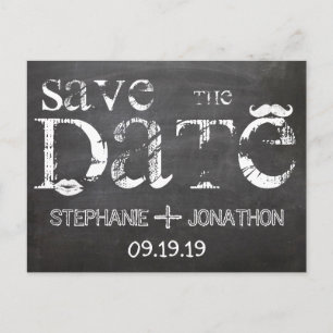 Chalkboard Mustache Lips Vintage Save the Date Announcement Postcard