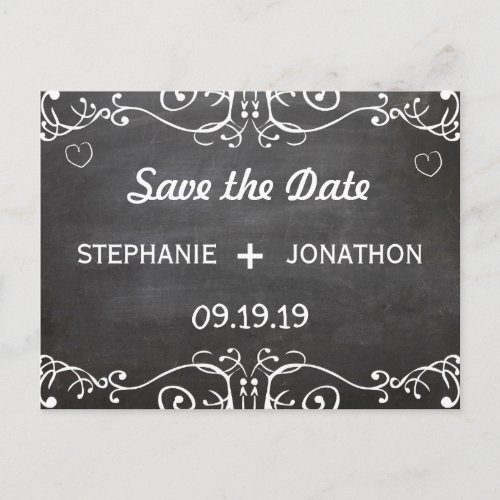 Chalkboard Mustache Lips Vintage Save the Date Announcement Postcard