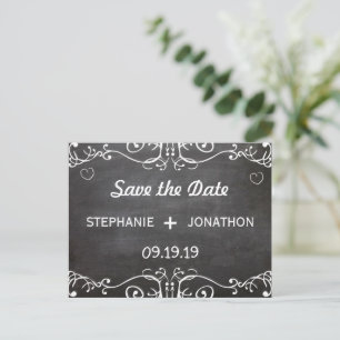 Chalkboard Mustache Lips Vintage Save the Date Announcement Postcard