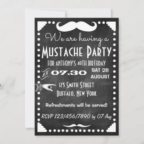 Chalkboard Mustache Party Invitation