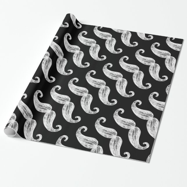Chalkboard Mustache Wrapping Paper (Unrolled)