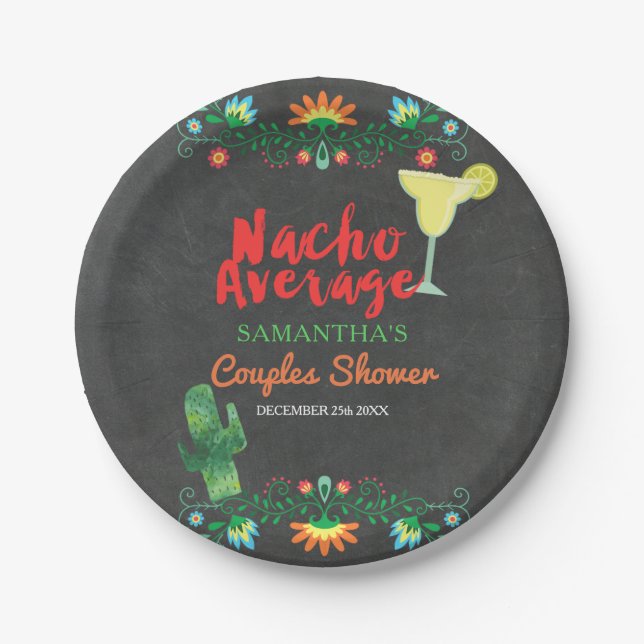 Chalkboard Nacho Average Couple Shower Floral Paper Plates (Front)