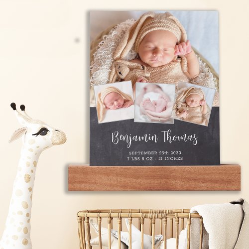 Chalkboard New Baby Personalized 4 Photo Collage Picture Ledge