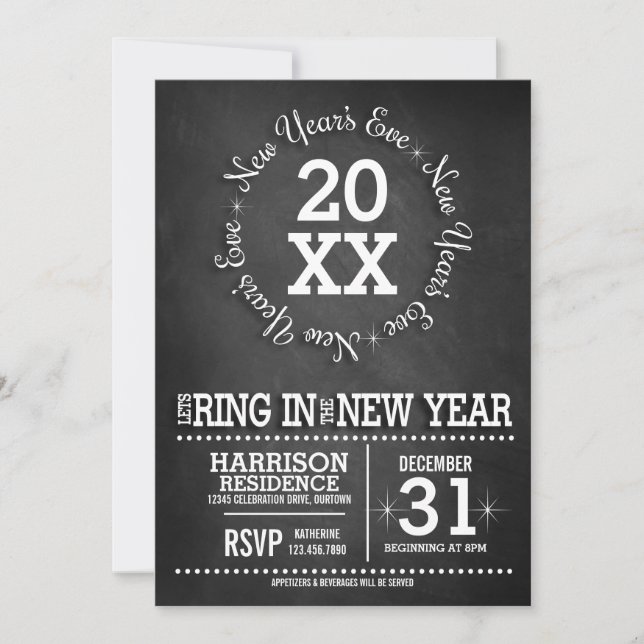 Chalkboard New Year's Eve Party Invitation (Front)