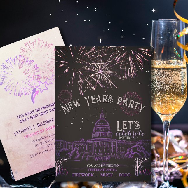 Chalkboard New Year's Party Invitation | Purple  (Chalkboard New Year's Party Invitation  Purple )