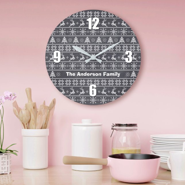 Chalkboard Nordic Knit Ugly Sweater Name Modern Large Clock (Creator Uploaded)