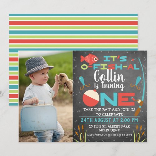 Chalkboard O-fish-ally One Birthday Invitation