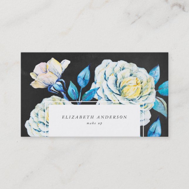 Chalkboard Oil Painted White Rose Business Card (Front)