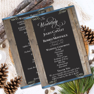 Chalkboard on Wood - Blue Wedding Program