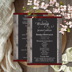 Chalkboard on Wood & Burgundy Ribbon - Wedding Program