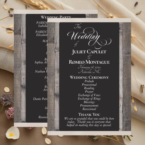 Chalkboard on Wood & Cream Ribbon - Wedding Program
