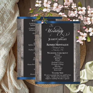 Chalkboard on Wood & Dark Blue Ribbon - Wedding Program