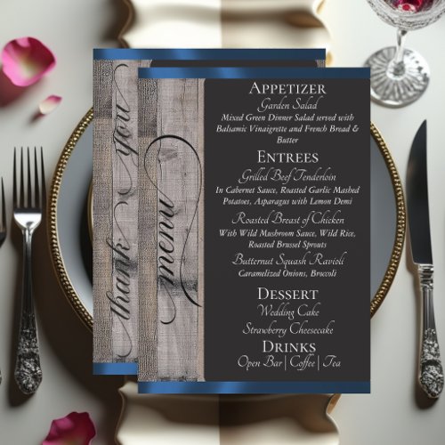 Chalkboard on Wood, Heart & Thank You - Dark Blue Menu