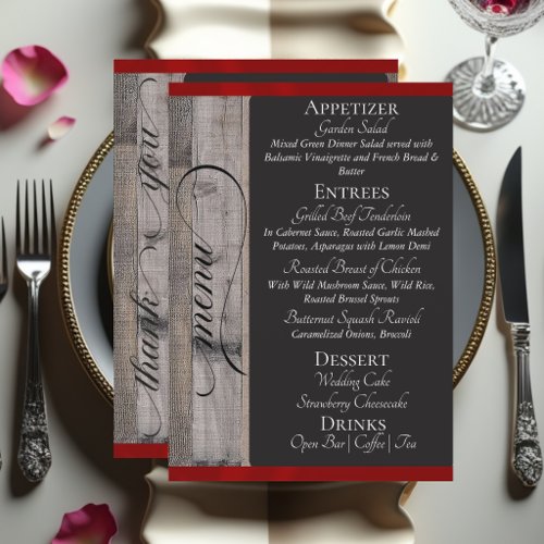Chalkboard on Wood, Heart & Thank You - Red Menu