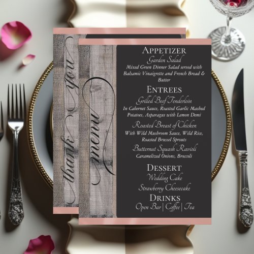 Chalkboard on Wood, Heart & Thank You - Rose Gold Menu