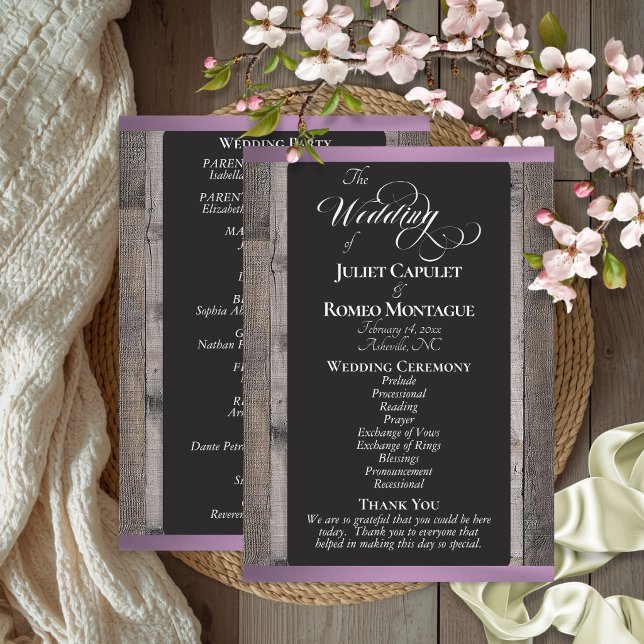 Chalkboard on Wood & Lavender Ribbon - Wedding Program (Creator Uploaded)