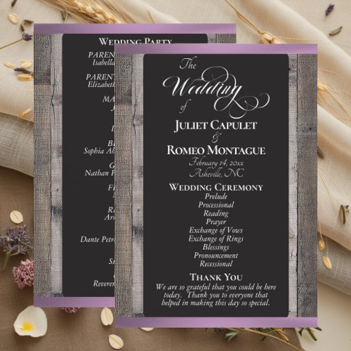 Chalkboard on Wood & Lavender Ribbon - Wedding Program