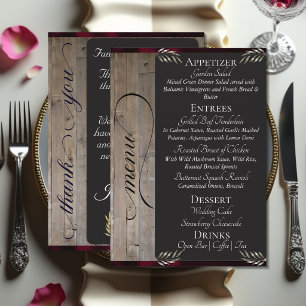 Chalkboard on Wood, Monogram & Thank You -Burgundy Menu