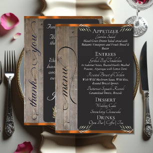 Chalkboard on Wood, Monogram & Thank You - Copper Menu