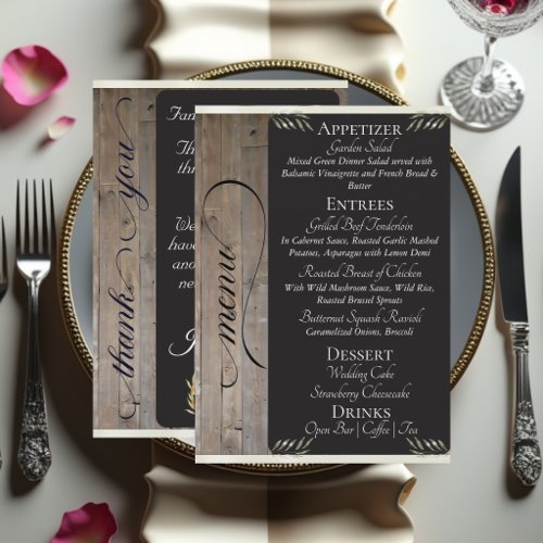 Chalkboard on Wood, Monogram & Thank You - Cream Menu