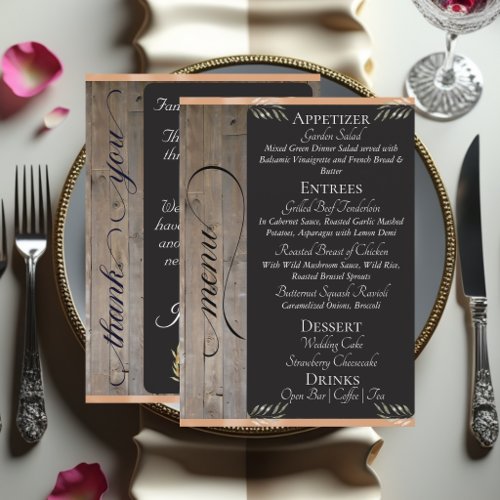 Chalkboard on Wood, Monogram & Thank You - Peach Menu