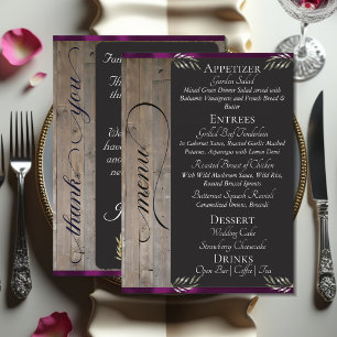 Chalkboard on Wood, Monogram & Thank You - Plum Menu