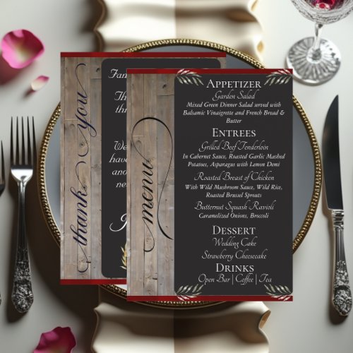 Chalkboard on Wood, Monogram & Thank You - Red Menu