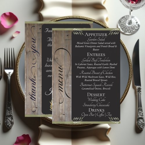 Chalkboard on Wood, Monogram & Thank You - Sage Menu