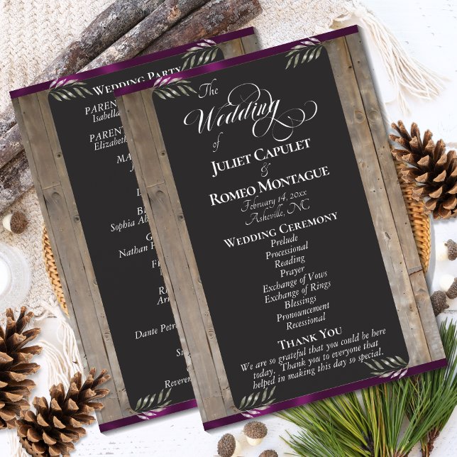 Chalkboard on Wood - Plum Wedding Program (Creator Uploaded)