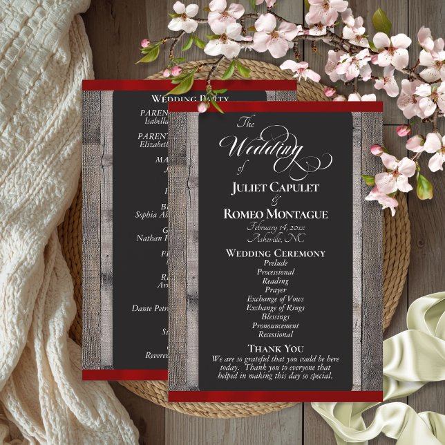 Chalkboard on Wood & Red Ribbon - Wedding Program (Creator Uploaded)