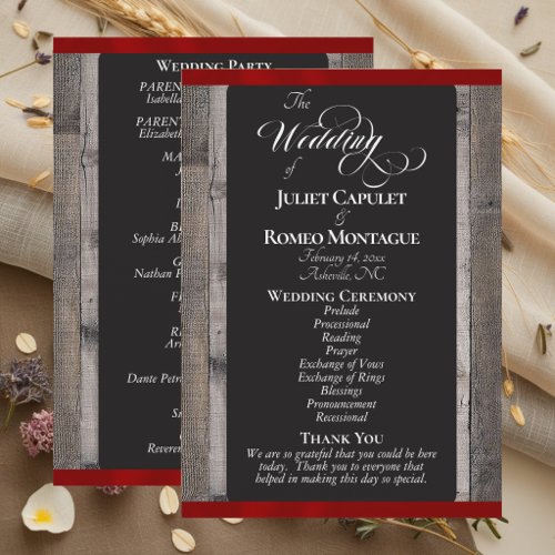 Chalkboard on Wood & Red Ribbon - Wedding Program