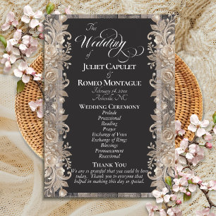 Chalkboard on Wood, Rose Border - Wedding Program