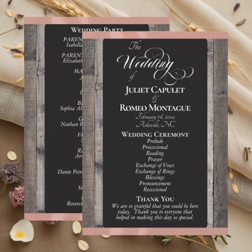 Chalkboard on Wood & Rose Gold Ribbon - Wedding Program